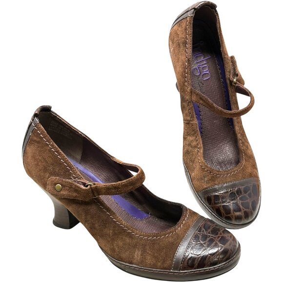 INDIGO by Clarks Brown Suede Mary Jane Spool Heel Pumps - Picture 11 of 11